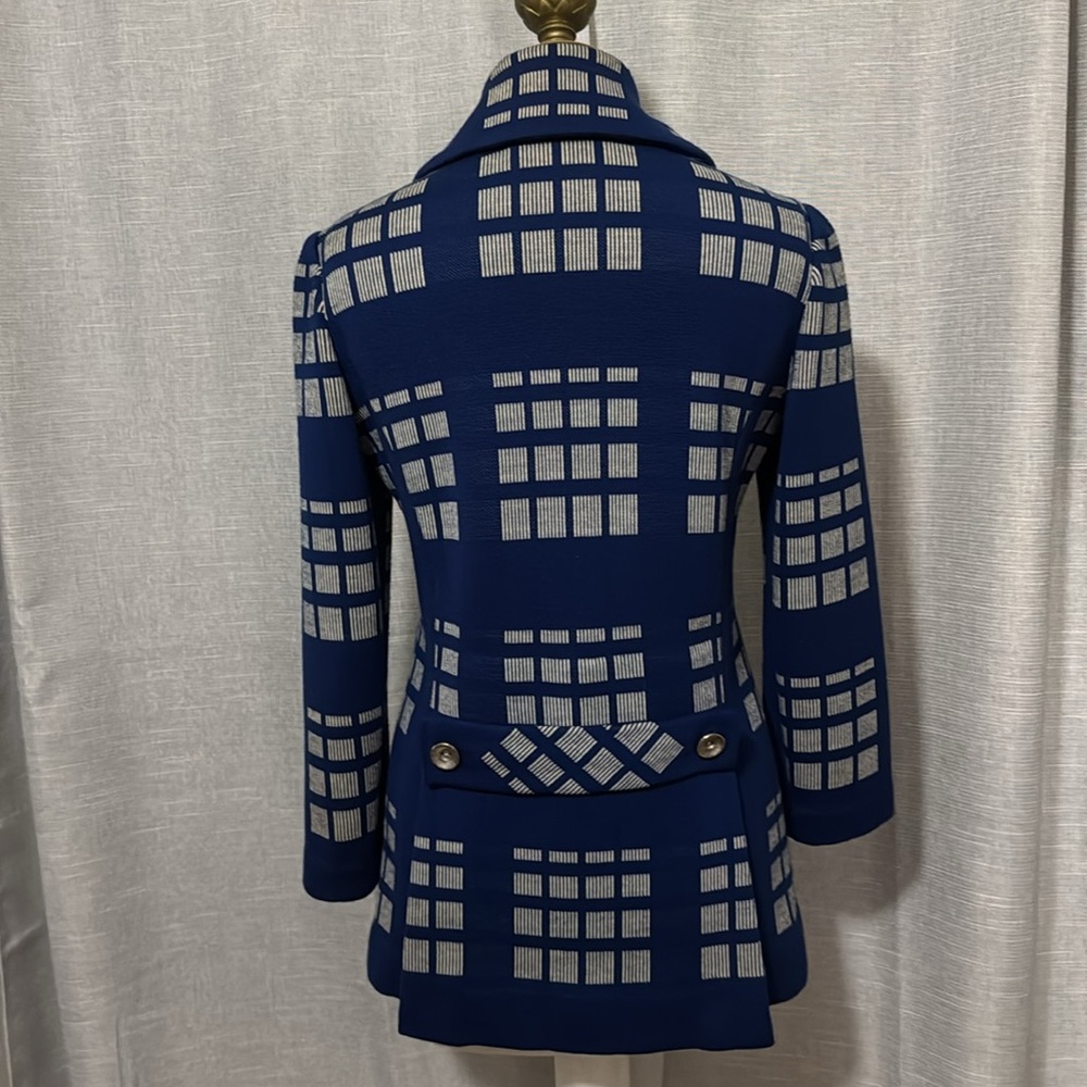 Vintage Wool Sweater Jacket-Blue/White-Button Front-MCM Vibes-Sz 8 - Picture 2 of 16